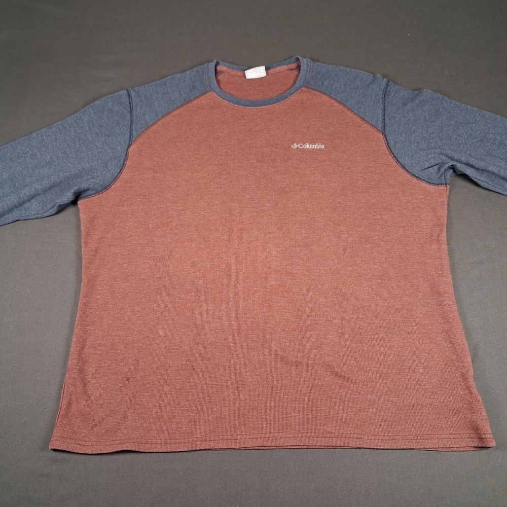 Columbia Shirt Mens 2XL Gray Burgundy Omni-Wick Raglan Long Sleeve Performance